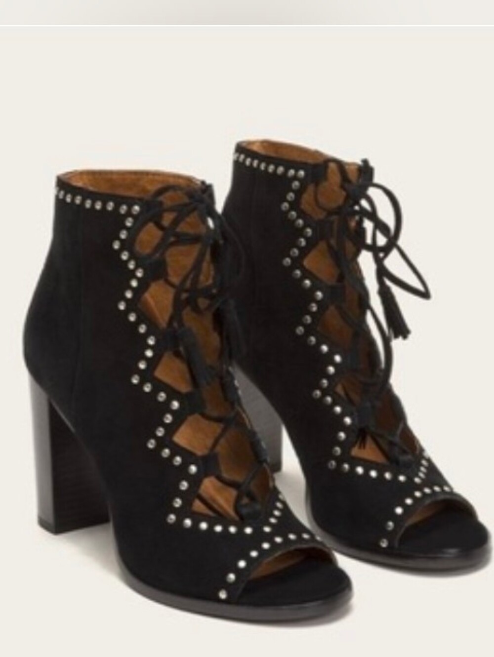Frye Gabby Ghillie Studded Suede Bootie Ib Black